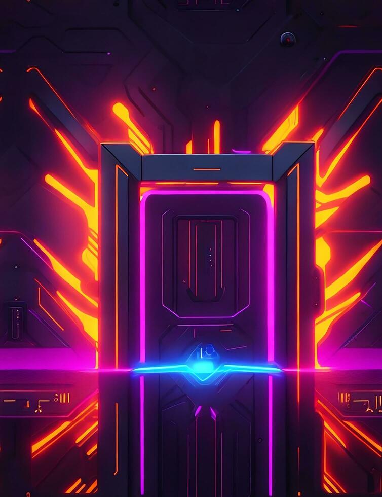 dark abstract futuristic with a Square gate neon photo