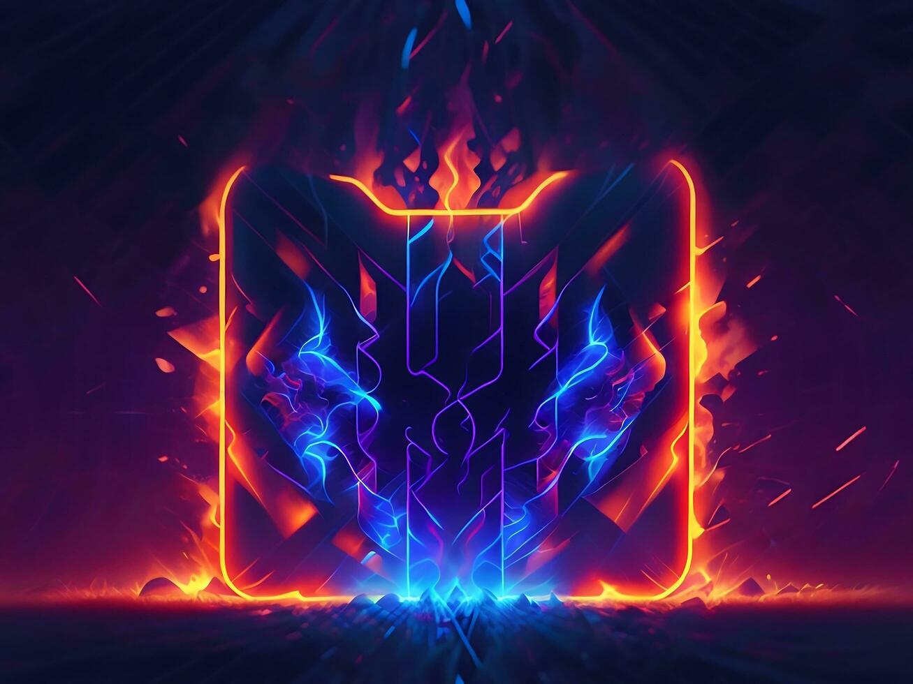 dark abstract futuristic with a Square gate neon photo