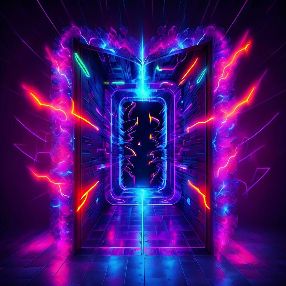 dark abstract futuristic with a Square gate neon photo