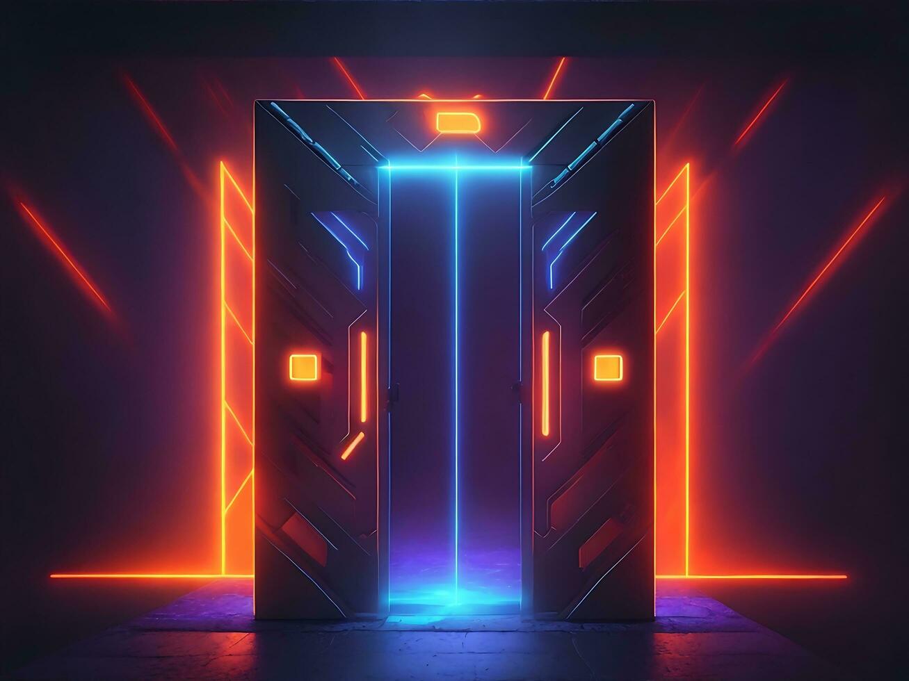 dark abstract futuristic with a Square gate neon photo