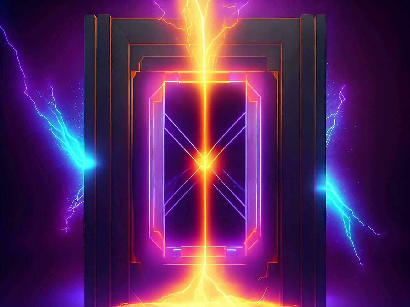dark abstract futuristic with a Square gate neon photo