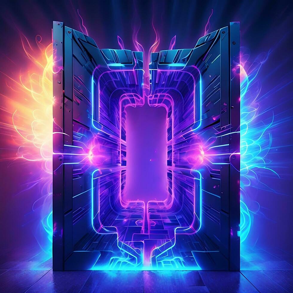 dark abstract futuristic with a Square gate neon photo