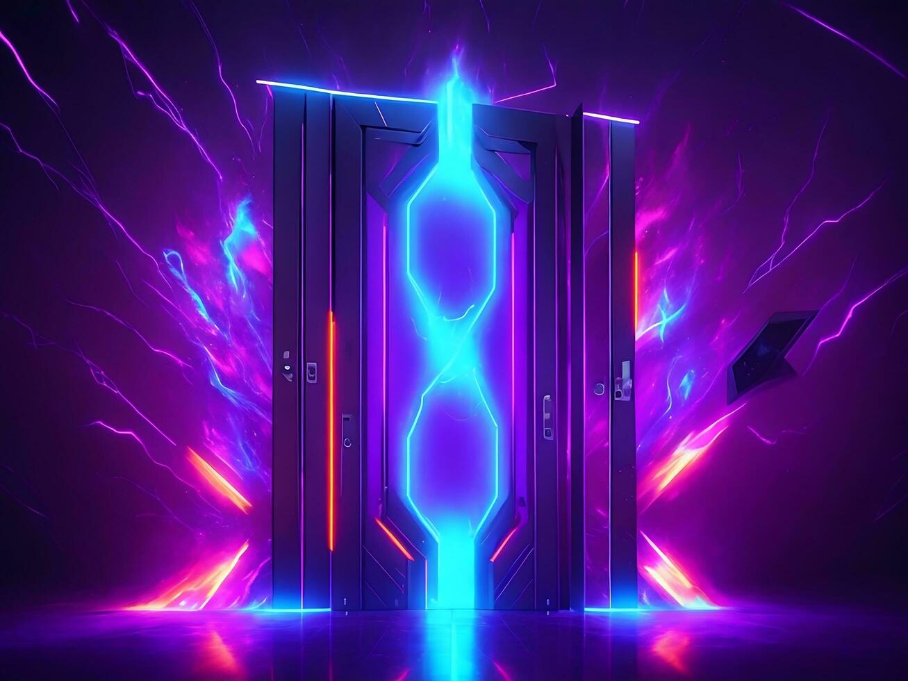 dark abstract futuristic with a Square gate neon photo