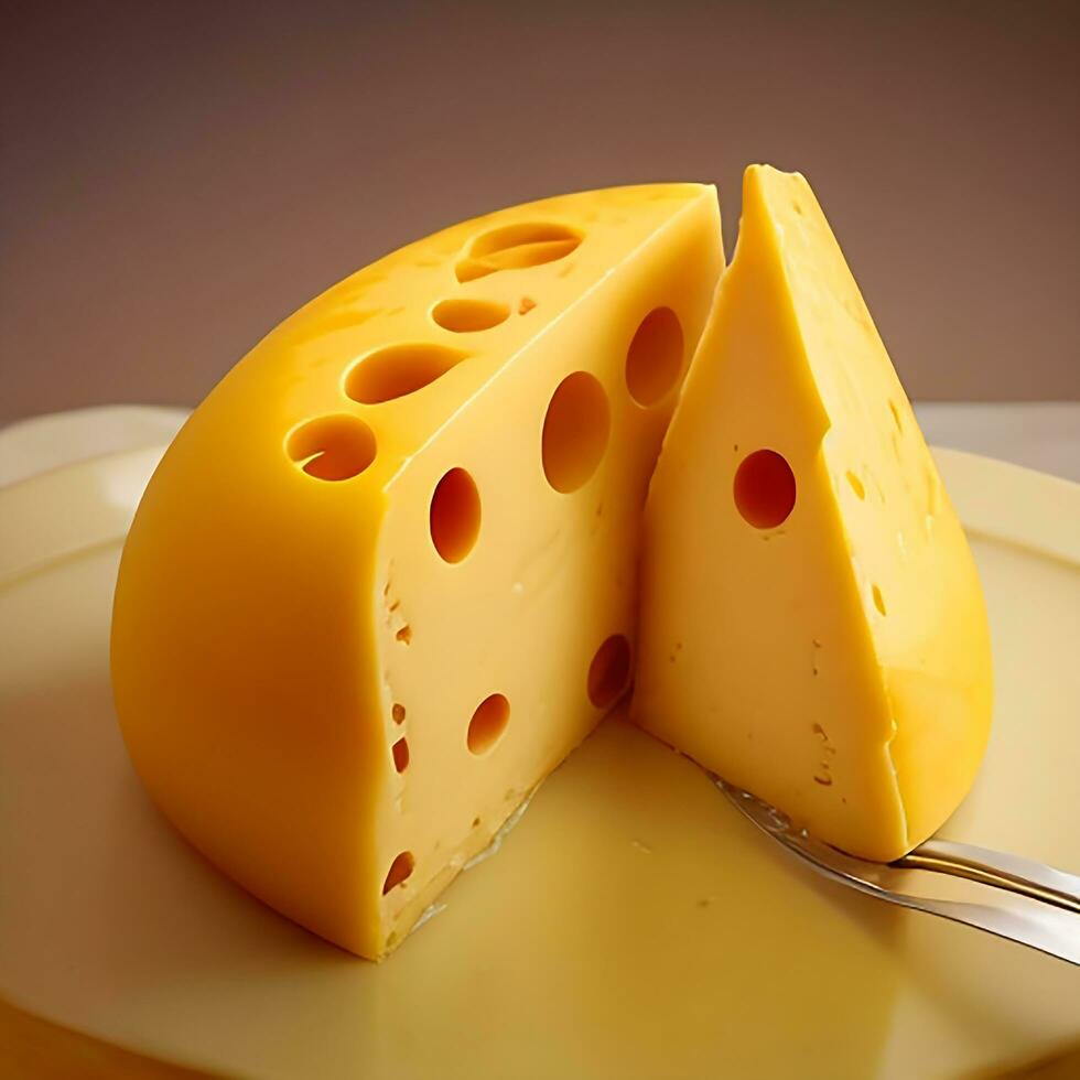 An eye-catching slice of cheese on a plate photo