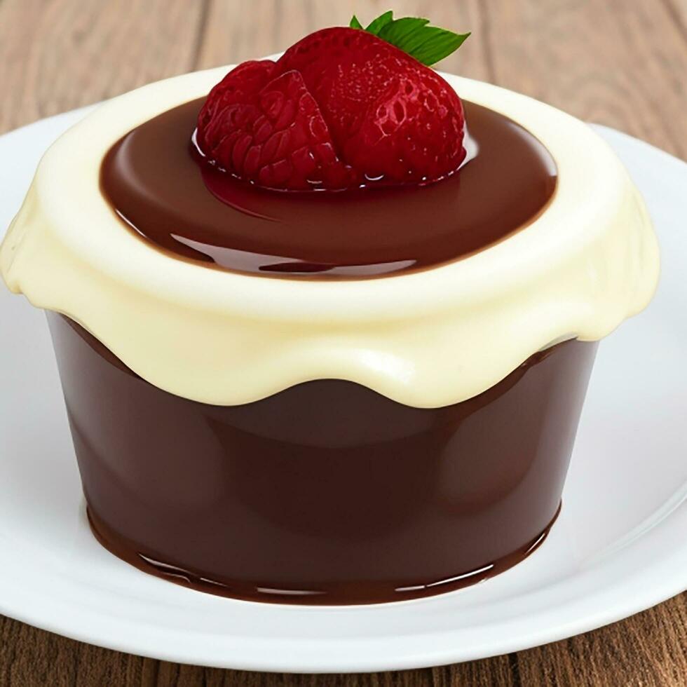 Gourmet dessert plate with caramel and fruit generative AI photo