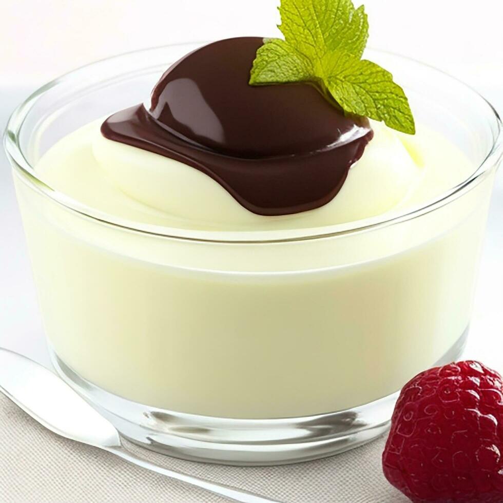 Gourmet dessert plate with caramel and fruit generative AI photo