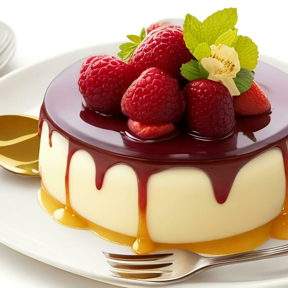 Gourmet dessert plate with caramel and fruit generative AI photo