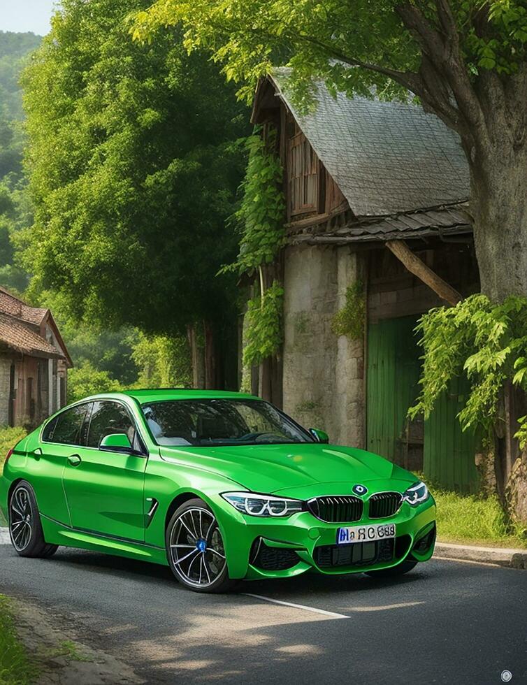 BMW coche en el lado de el ciudad la carretera ai foto