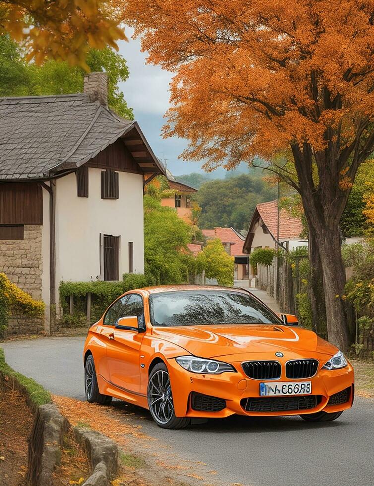 BMW car on the side of the city road Ai photo