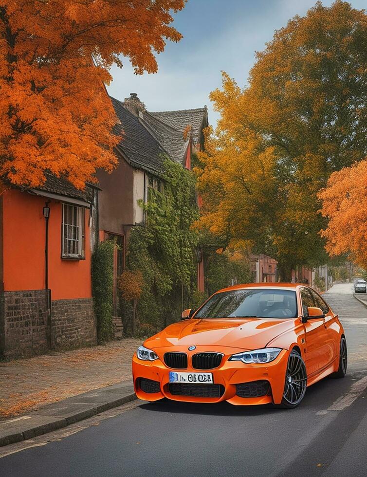 BMW car on the side of the city road Ai photo