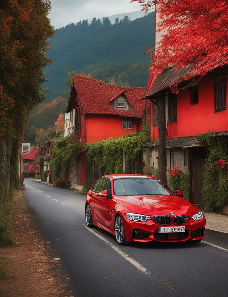 A beautiful BMW car in a beautiful setting photo