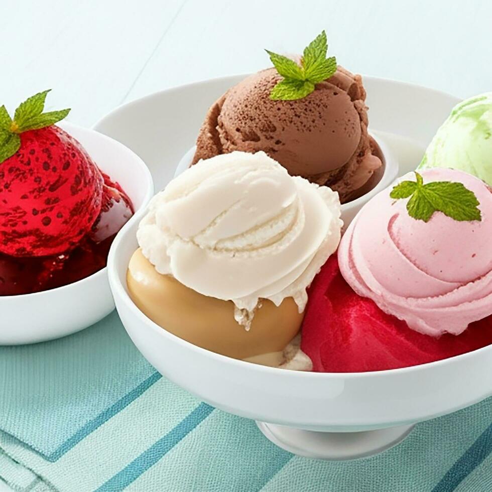 Delicious attractive ice cream on a plate photo