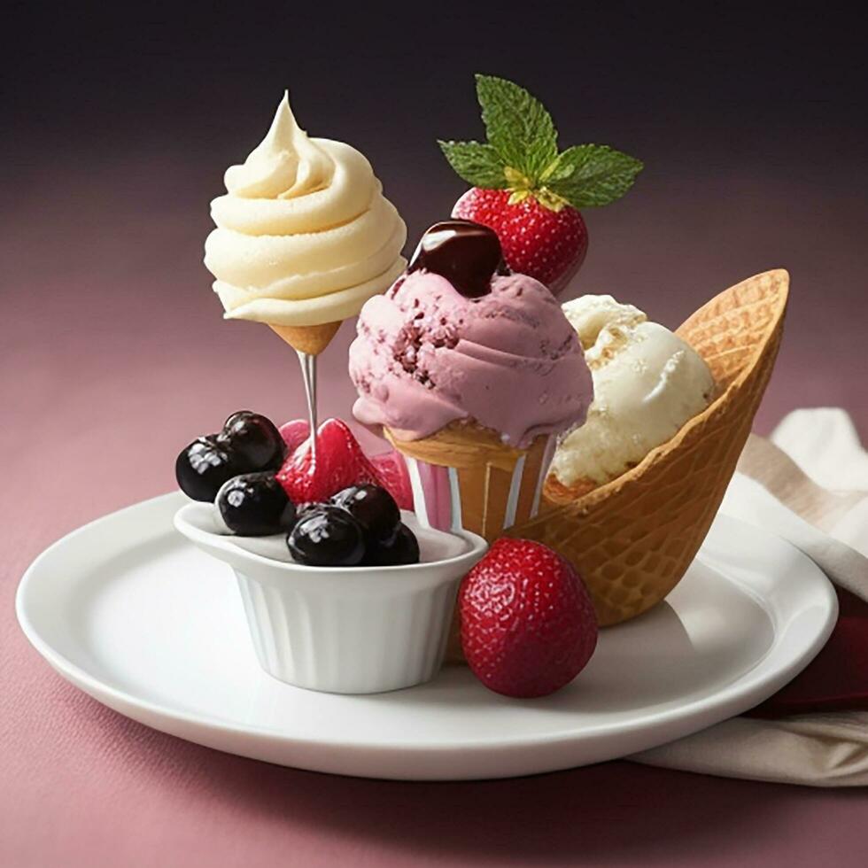 Delicious attractive ice cream on a plate photo