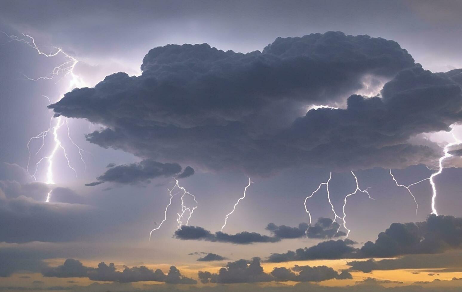 Thick black clouds flashed lightning in the sky photo