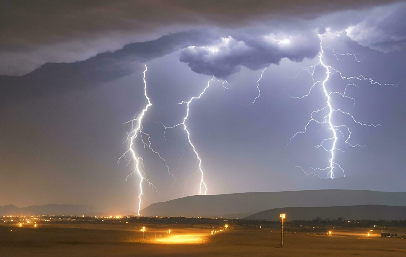 Thick black clouds flashed lightning in the sky photo