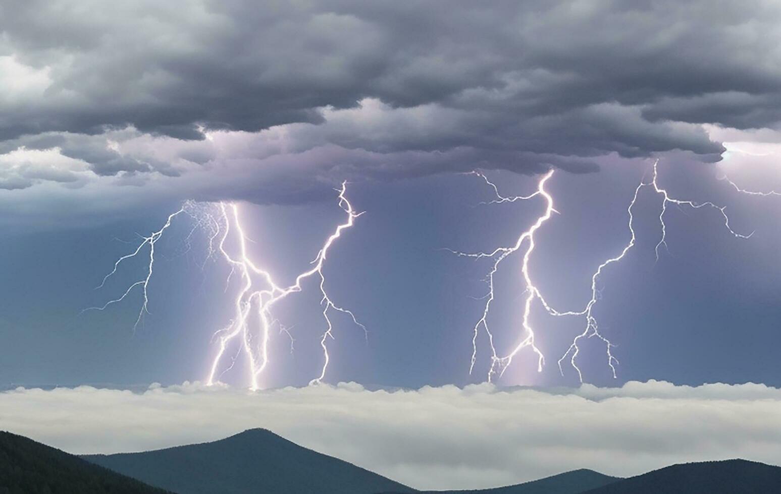 Thick black clouds flashed lightning in the sky photo