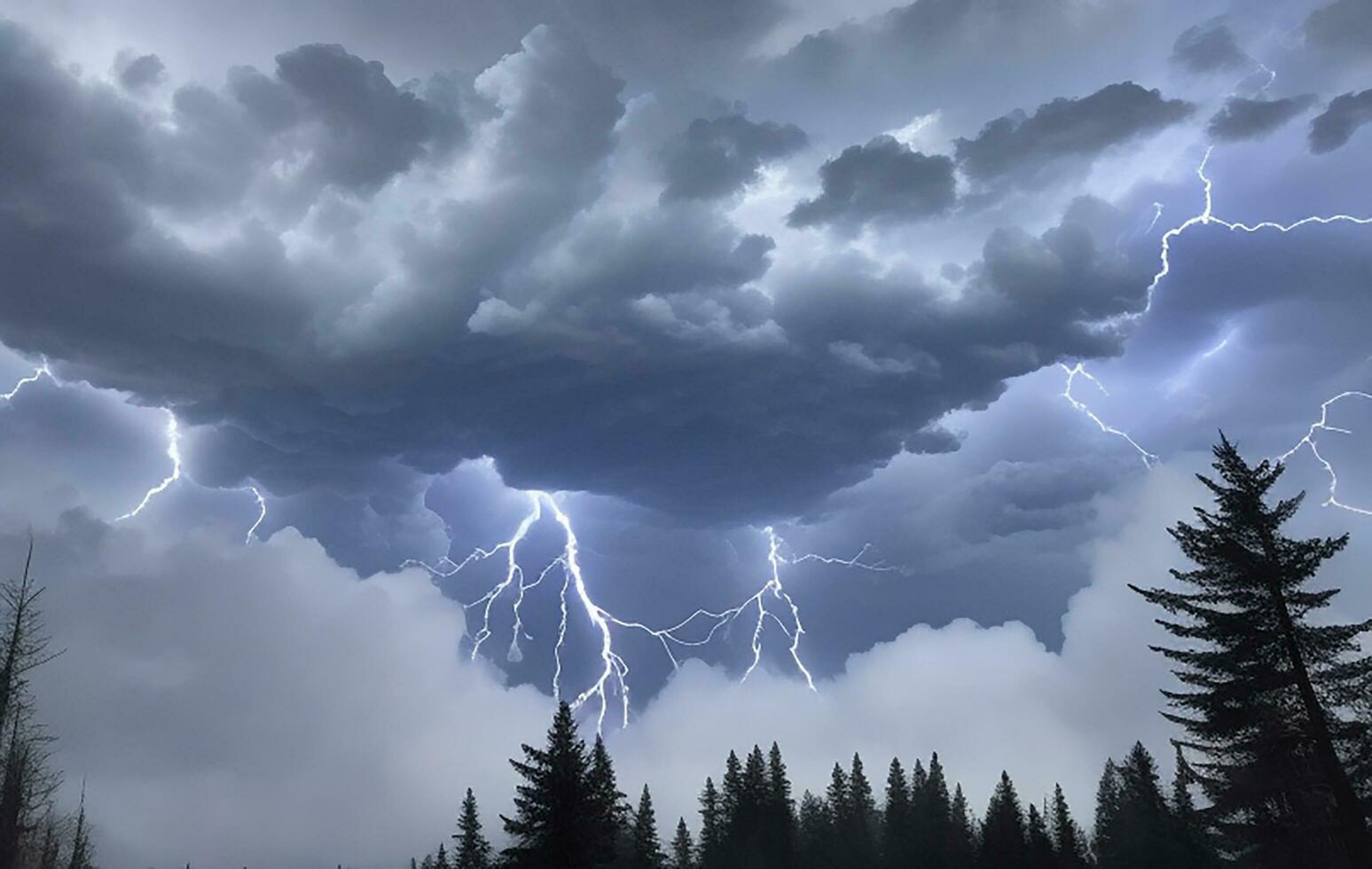 Thick black clouds flashed lightning in the sky photo