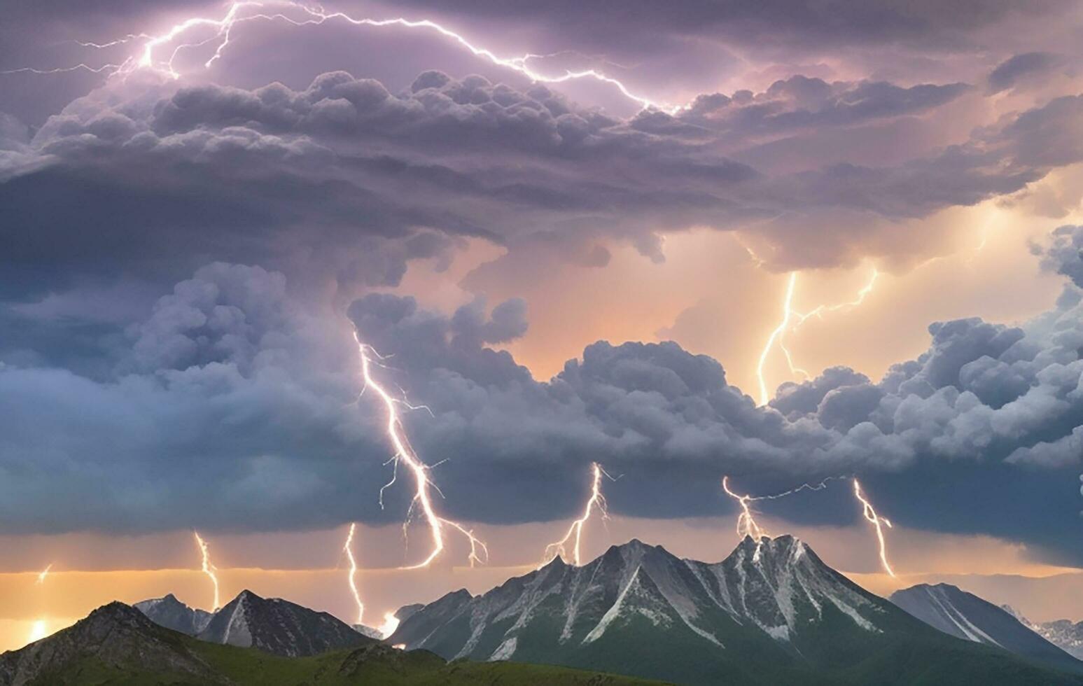 grueso negro nubes brilló relámpago en el cielo foto