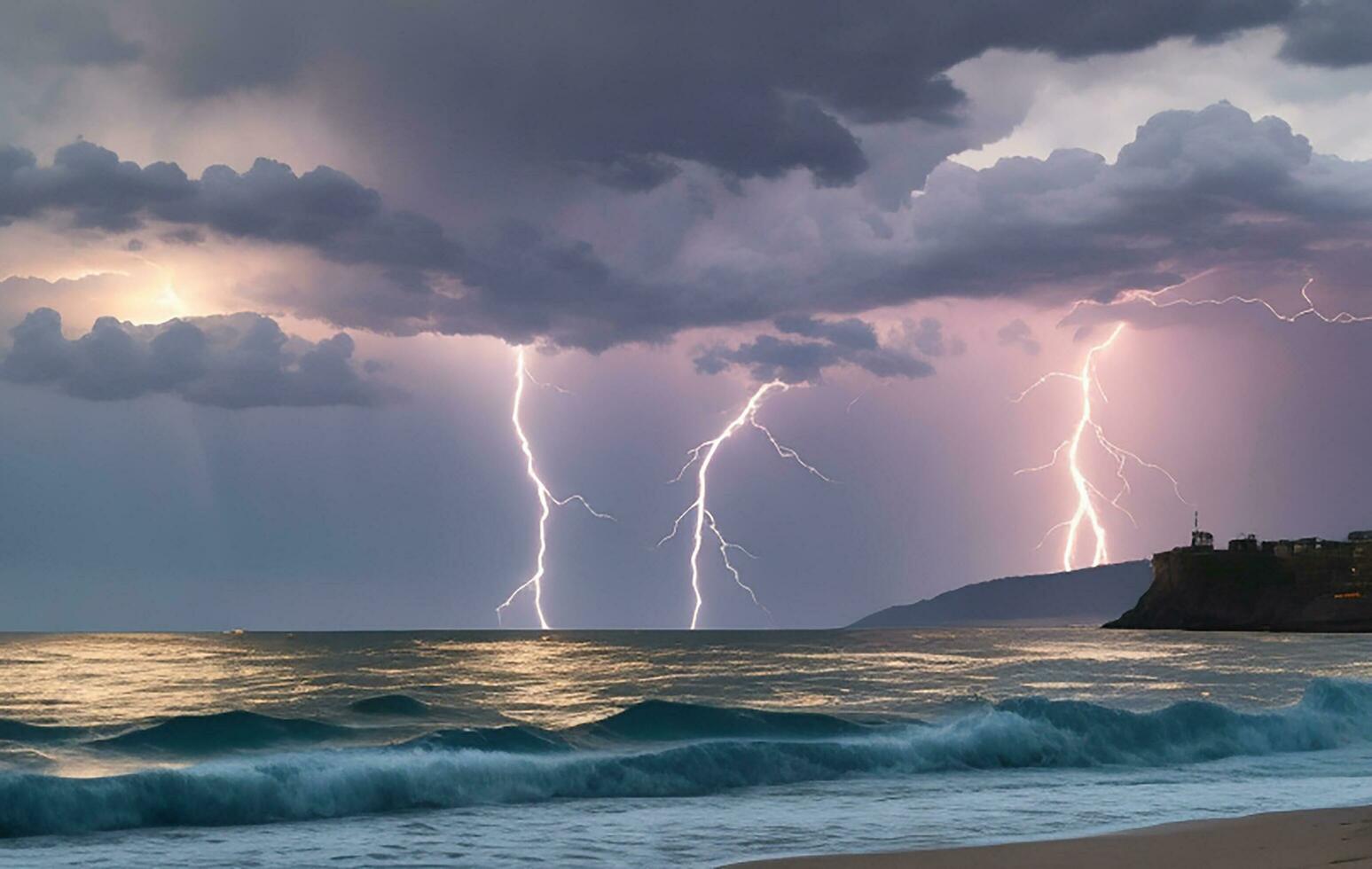 Thick black clouds flashed lightning in the sky photo