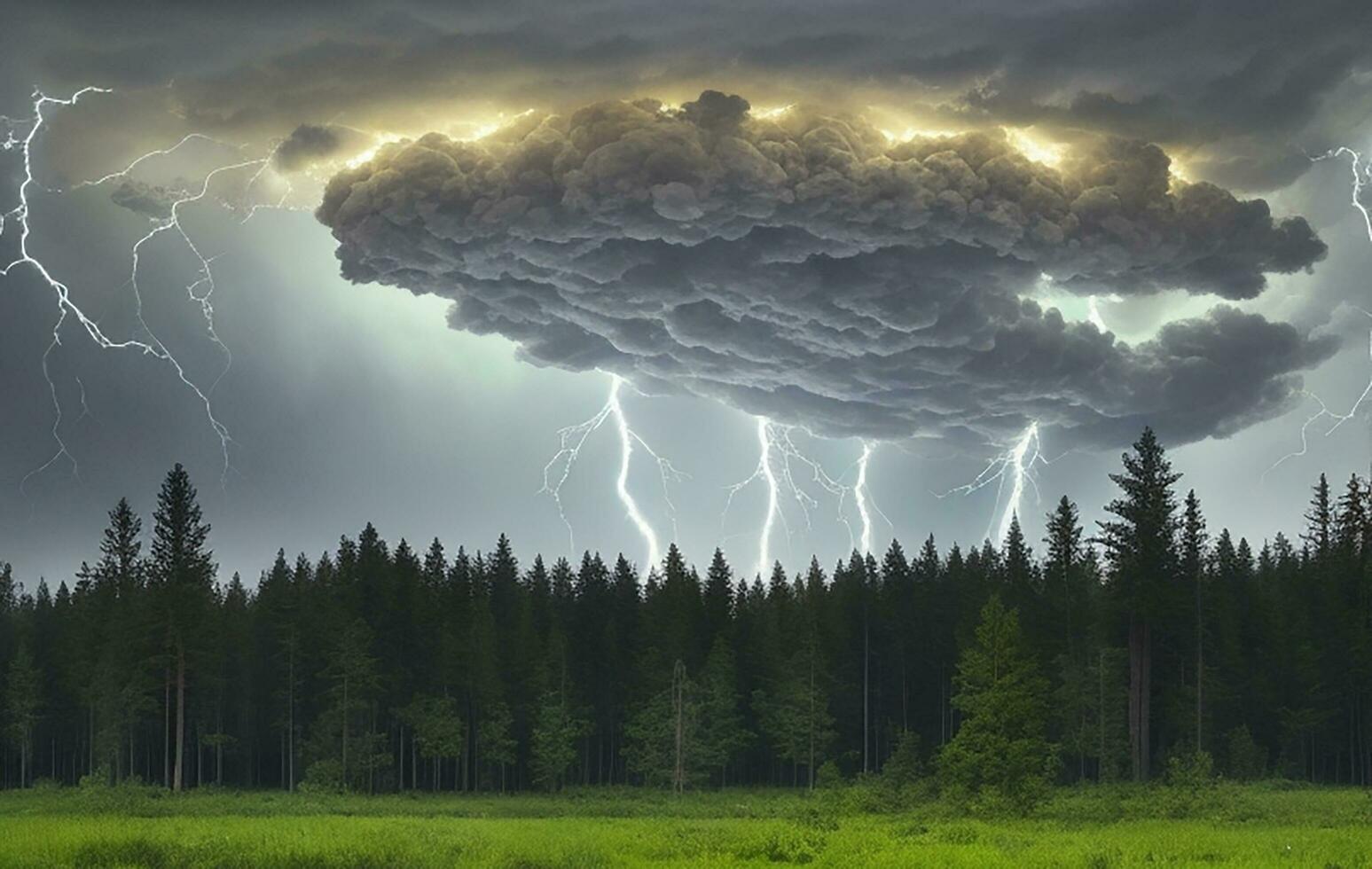 Thick black clouds flashed lightning in the sky photo