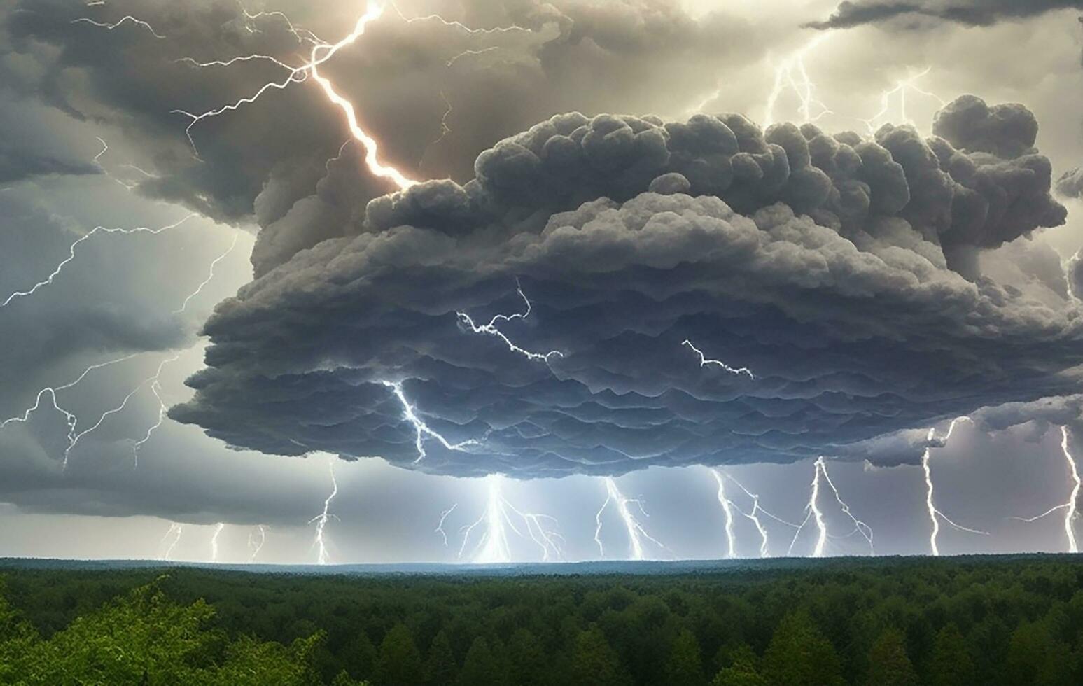 grueso negro nubes brilló relámpago en el cielo foto