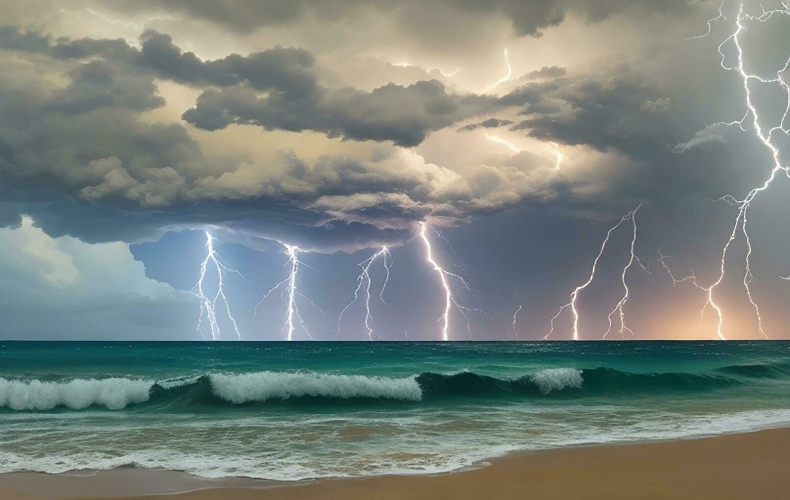 Thick black clouds flashed lightning in the sky photo
