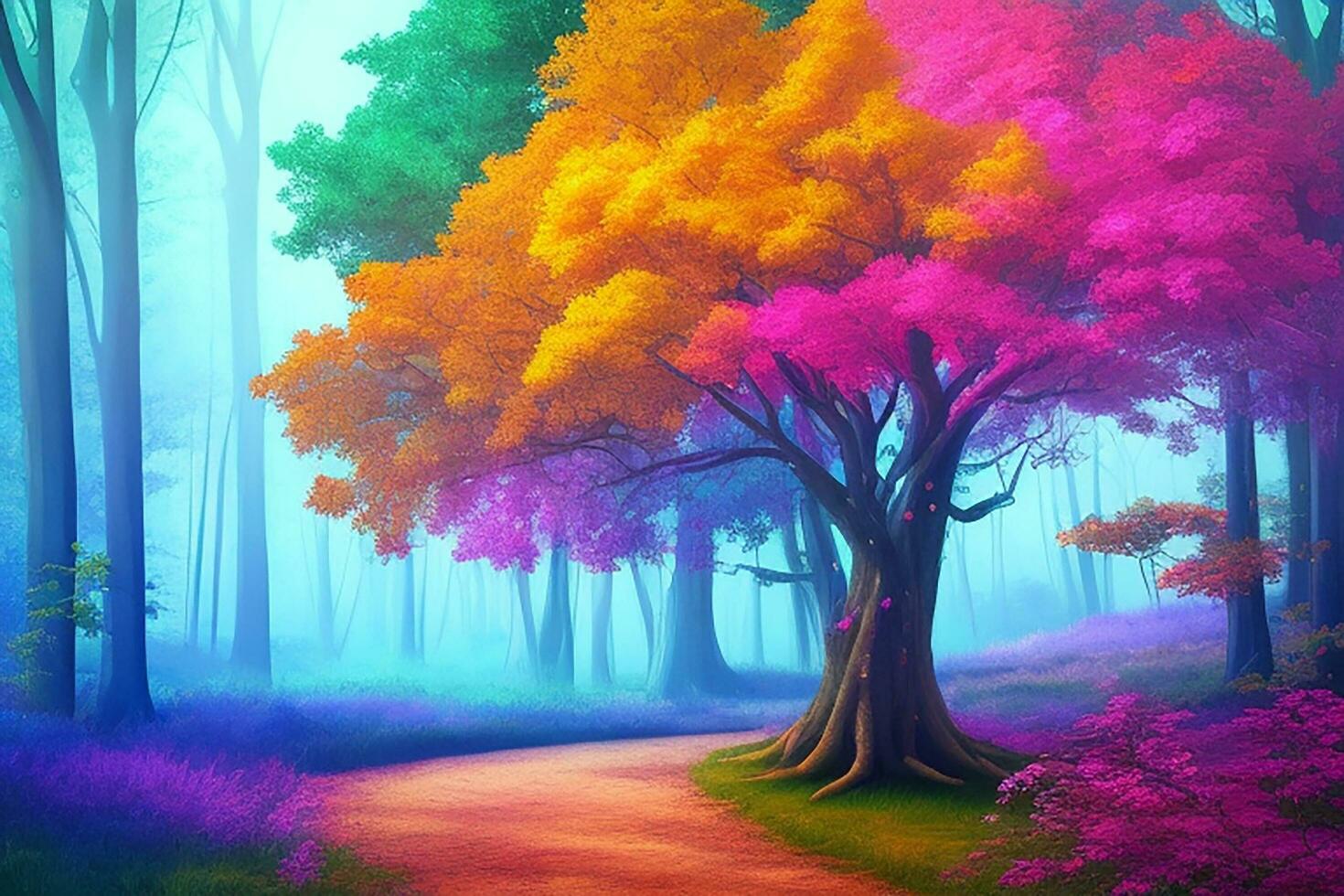 Colorful Tree Natural Scenery Magic Style Scene photo