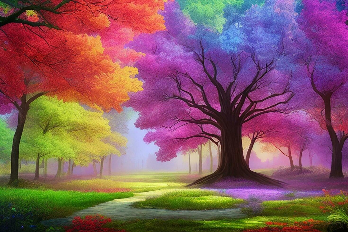 Colorful Tree Natural Scenery Magic Style Scene photo