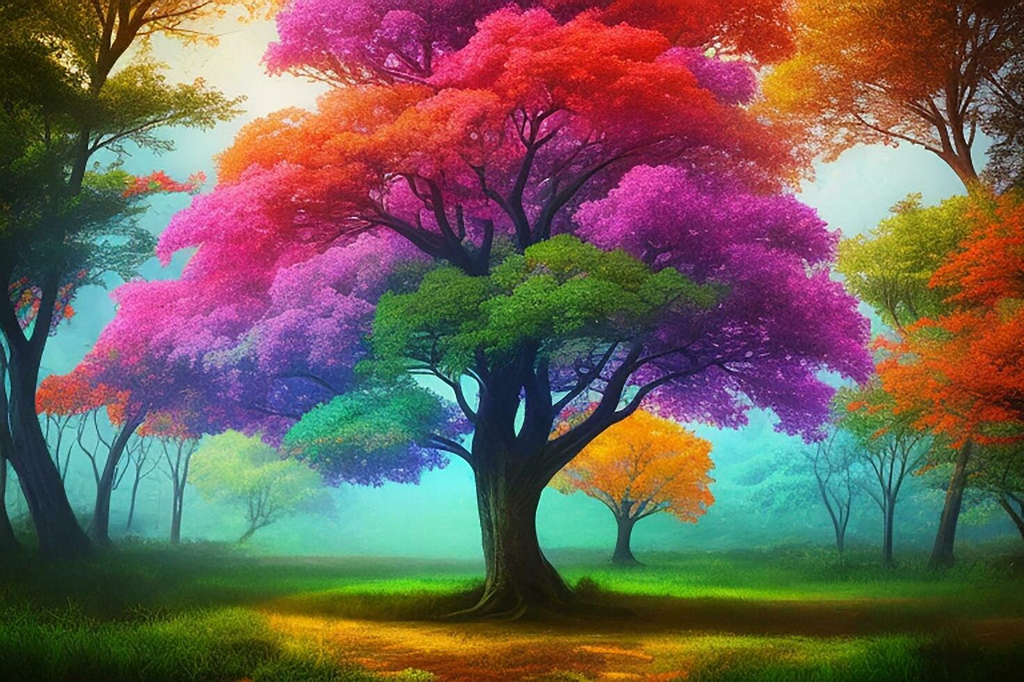 Colorful Tree Natural Scenery Magic Style Scene photo