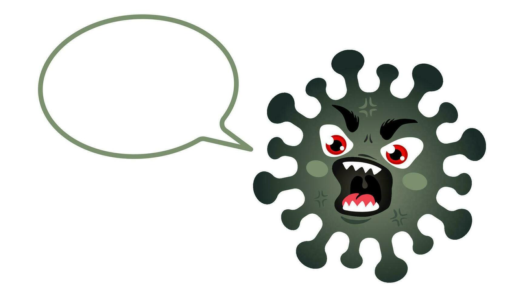 Vector illustration of an angry coronavirus with text bubble. Angry virus. Vector cartoon of coronavirus.