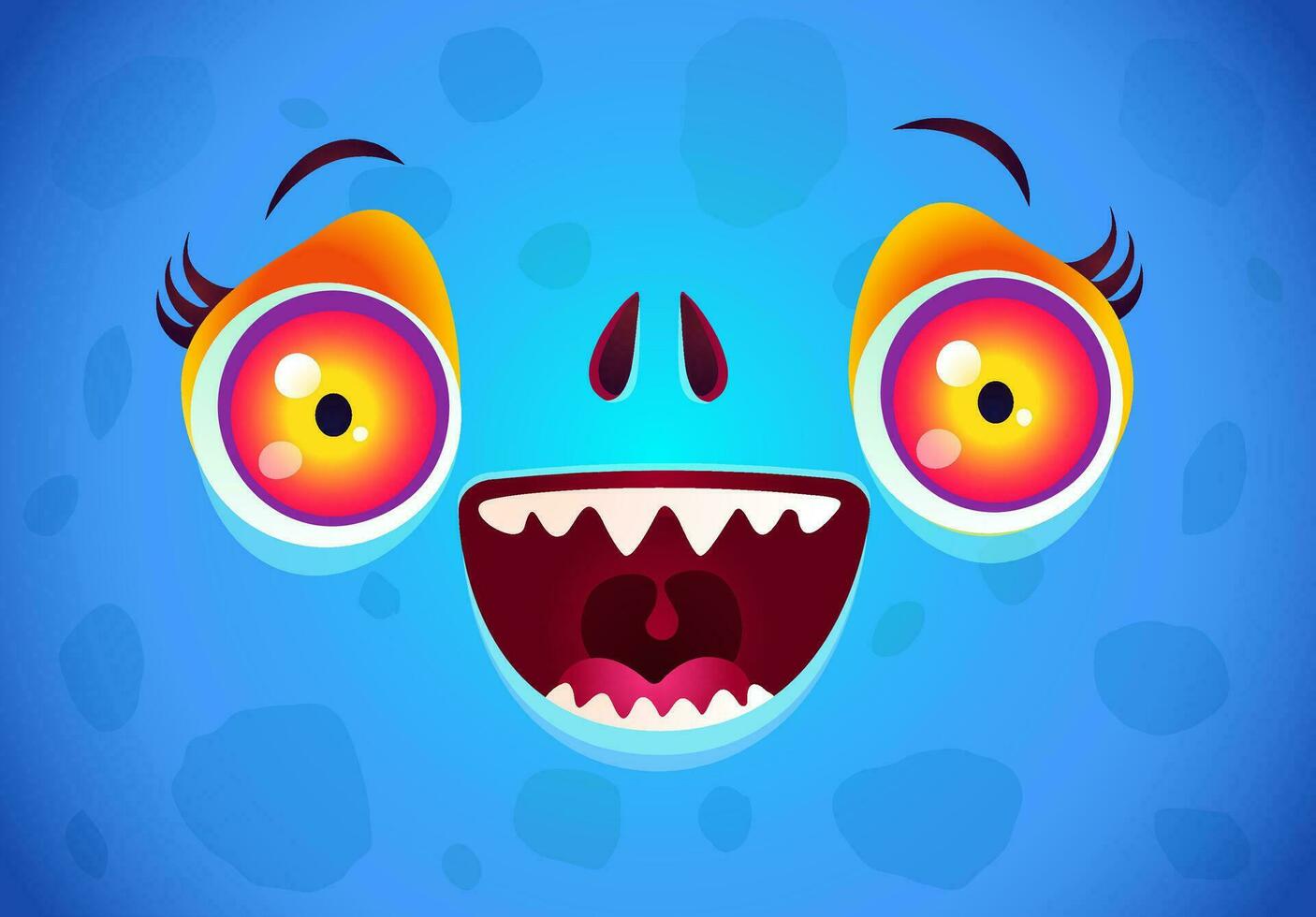 Vector cute face of a blue monster for Halloween mask. Kawaii face of dragon with red eyes for Halloween costume. Funny zombie face.