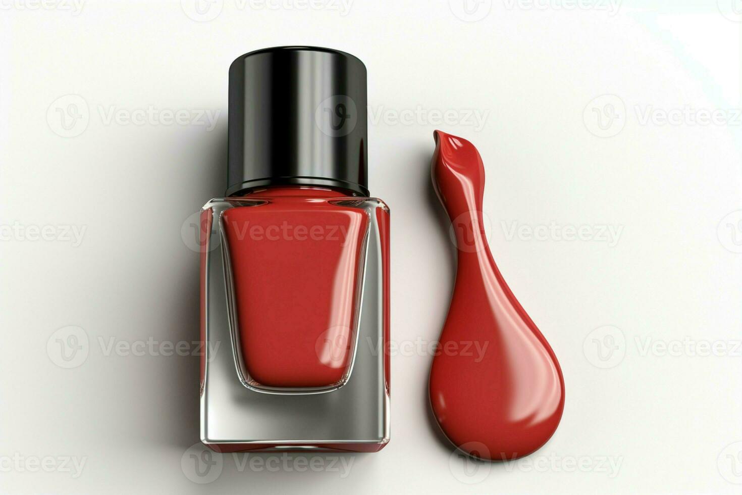 a bottle of red nail polish on a white background AI Generated photo