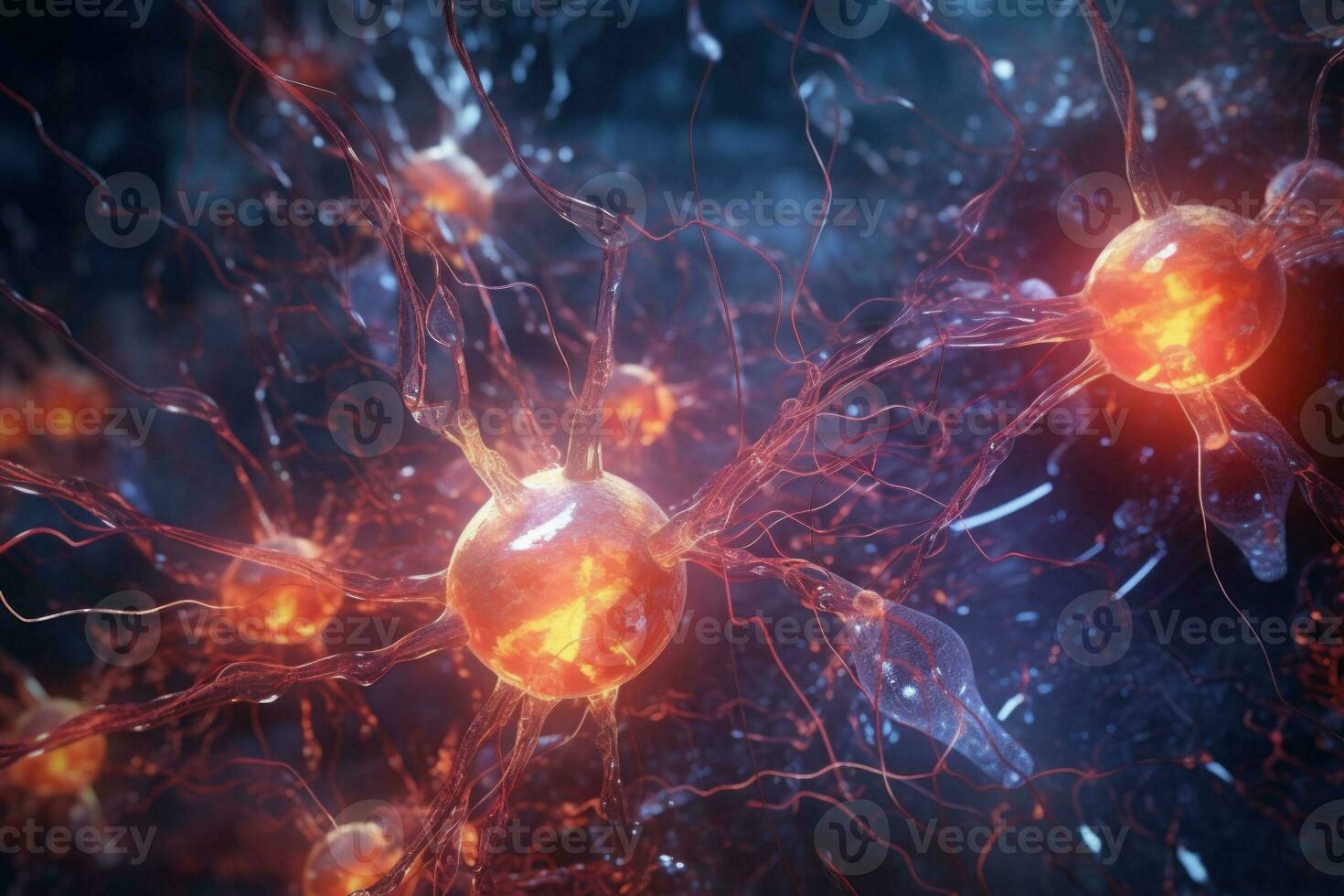 Nerve cell banner. System neuron of brain with synapses. Generative A photo