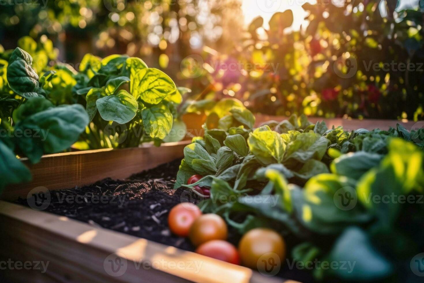 Raised bed gardens for growing vegetables or composting. Generative AI photo