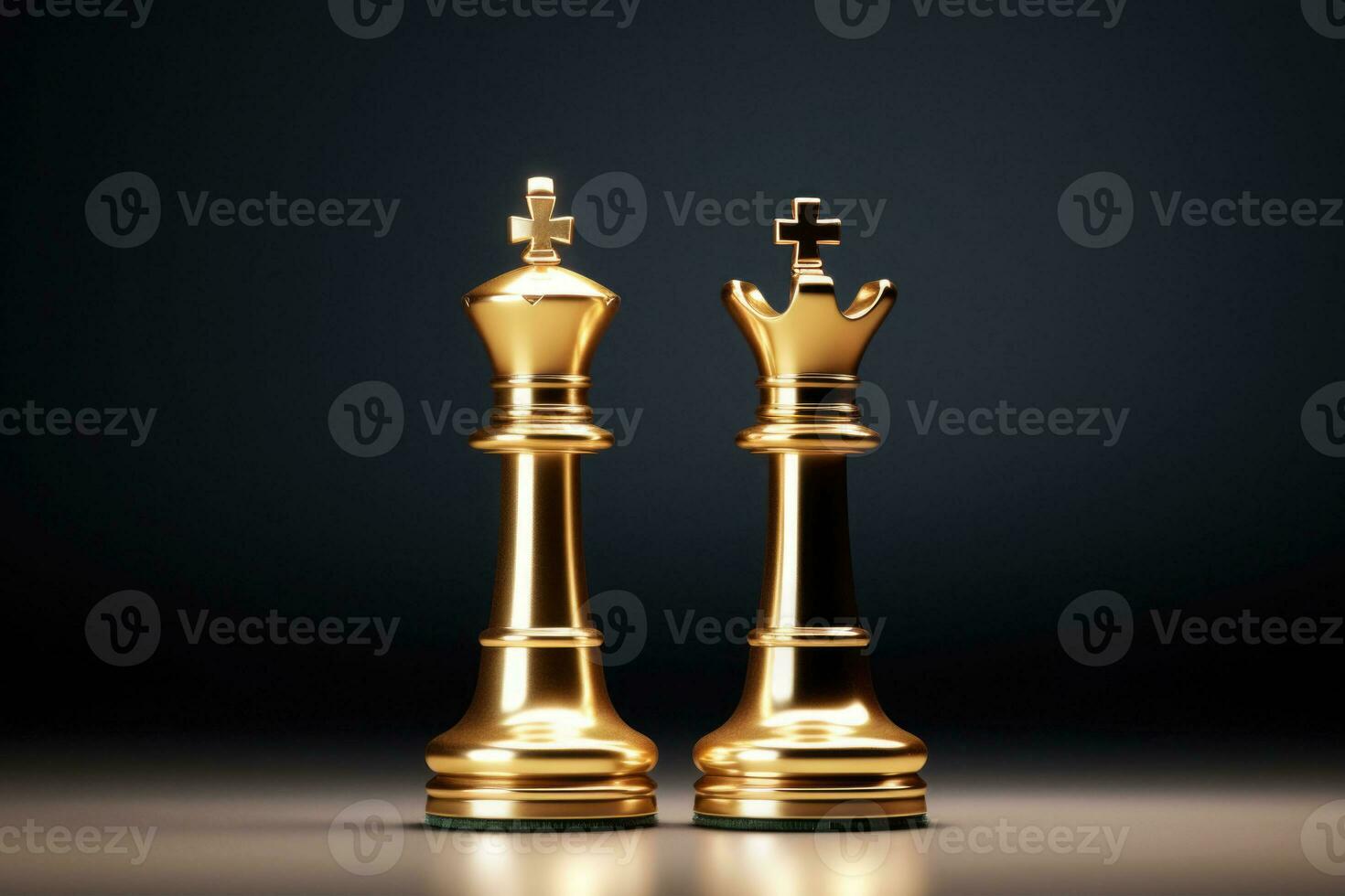 Golden king and queen chess piece. Concept for business competition and strategy. Generative AI photo