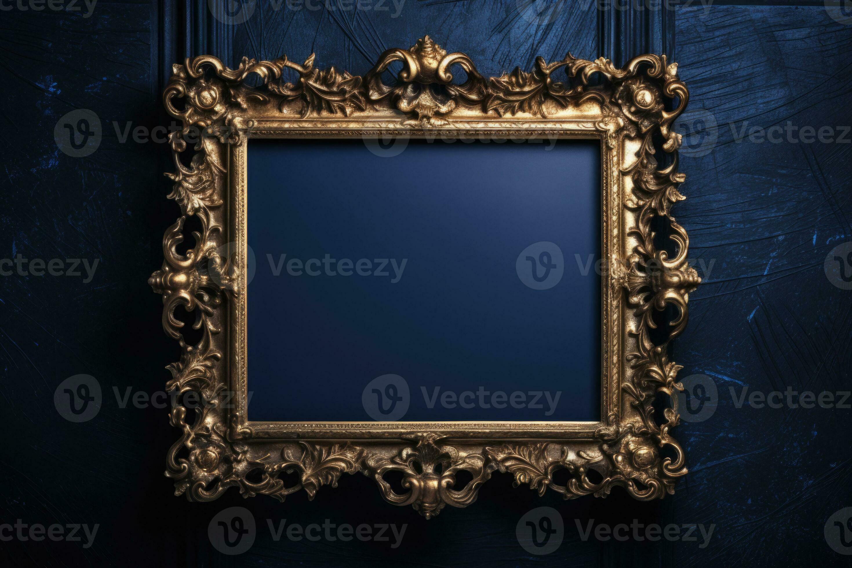 Old Antique Frame On The Dark Blue Wall Ai Generated 29510034 Stock Old Antique Frame On The Dark Blue Wall Ai Generated 29510034 Stock