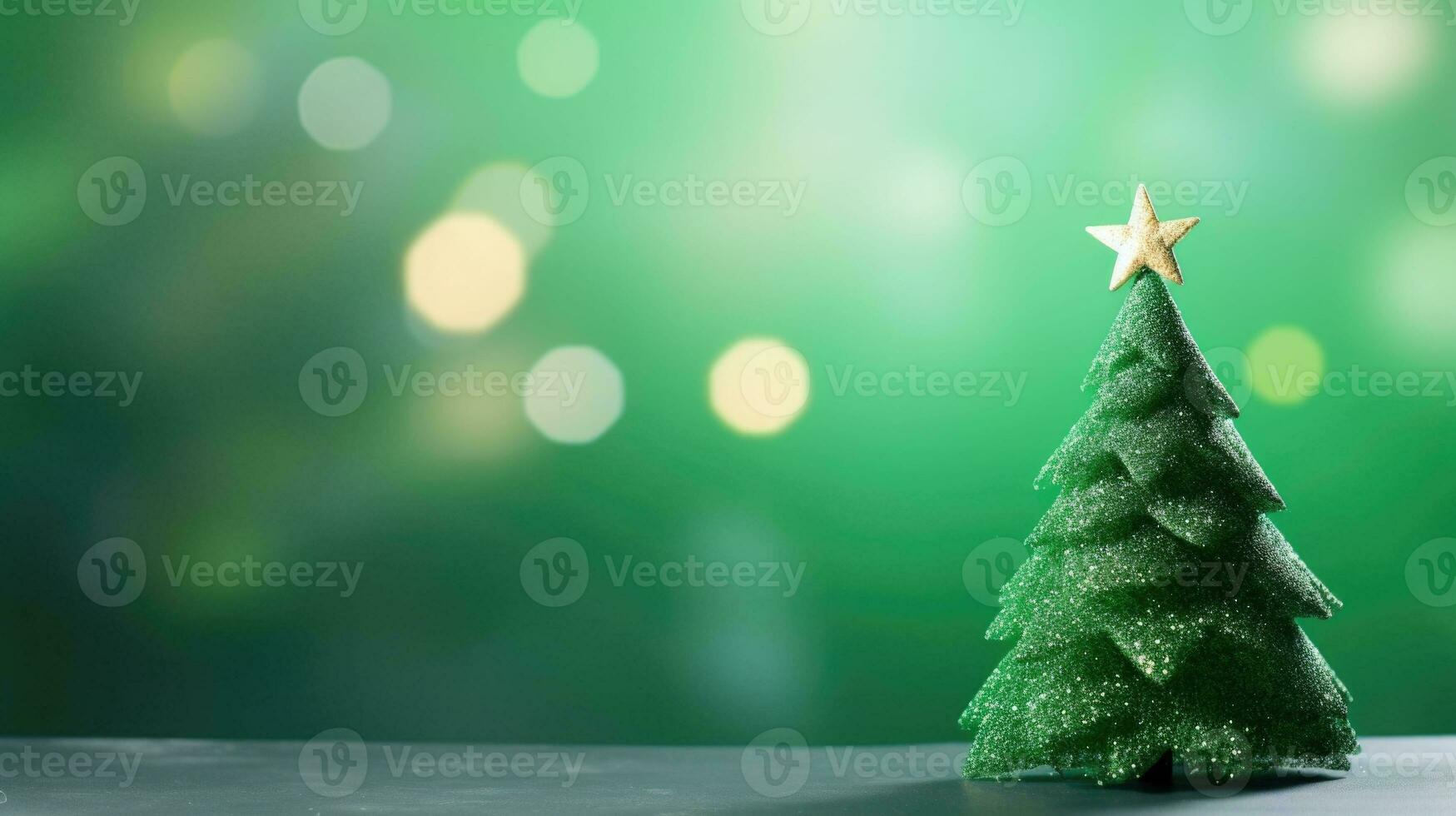 Navidad decoración de verde color en verde borroso antecedentes. Navidad árbol. ai generado foto
