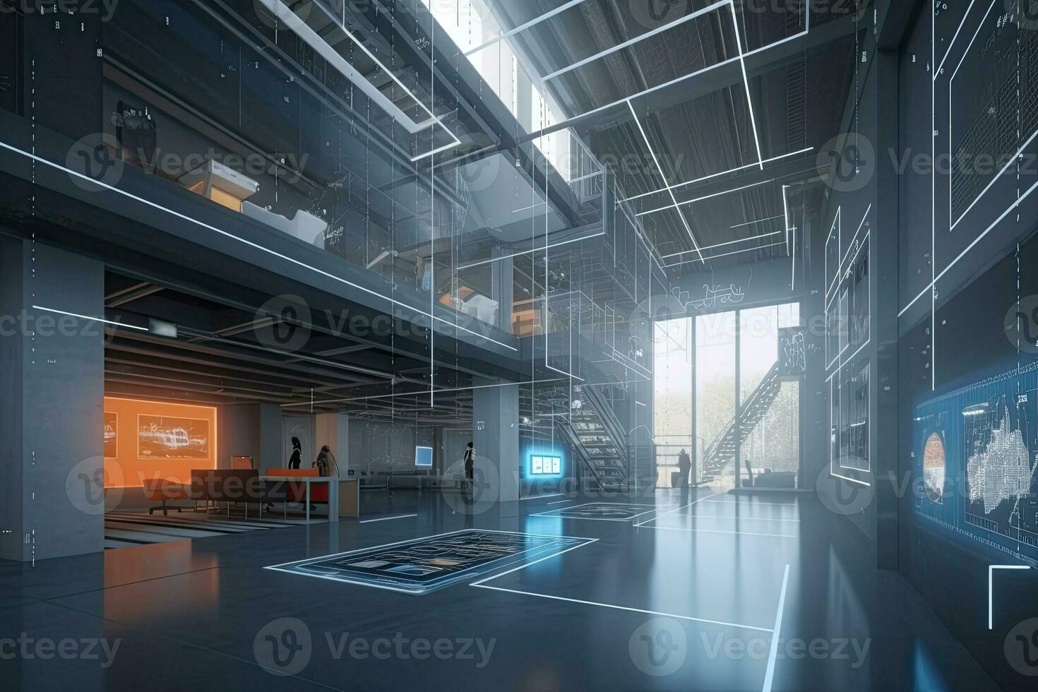Interior of smart network house. Big data connection technology concept. Generative AI photo