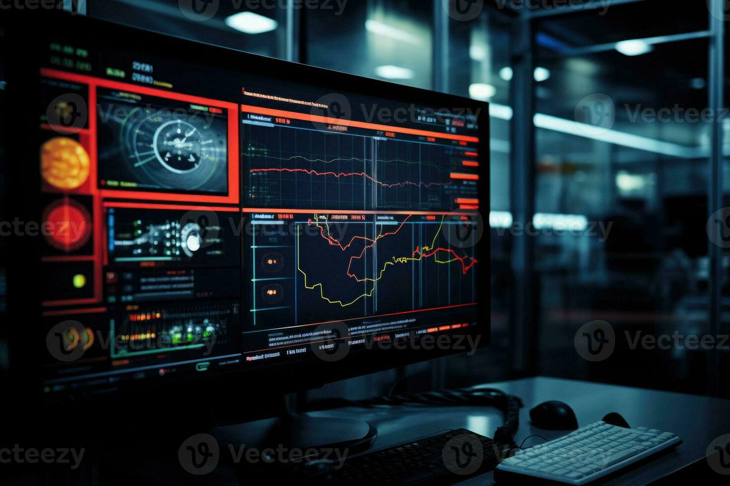 Data science. Scientist computing, analysing and visualizing complex data set on computer. AI generated photo