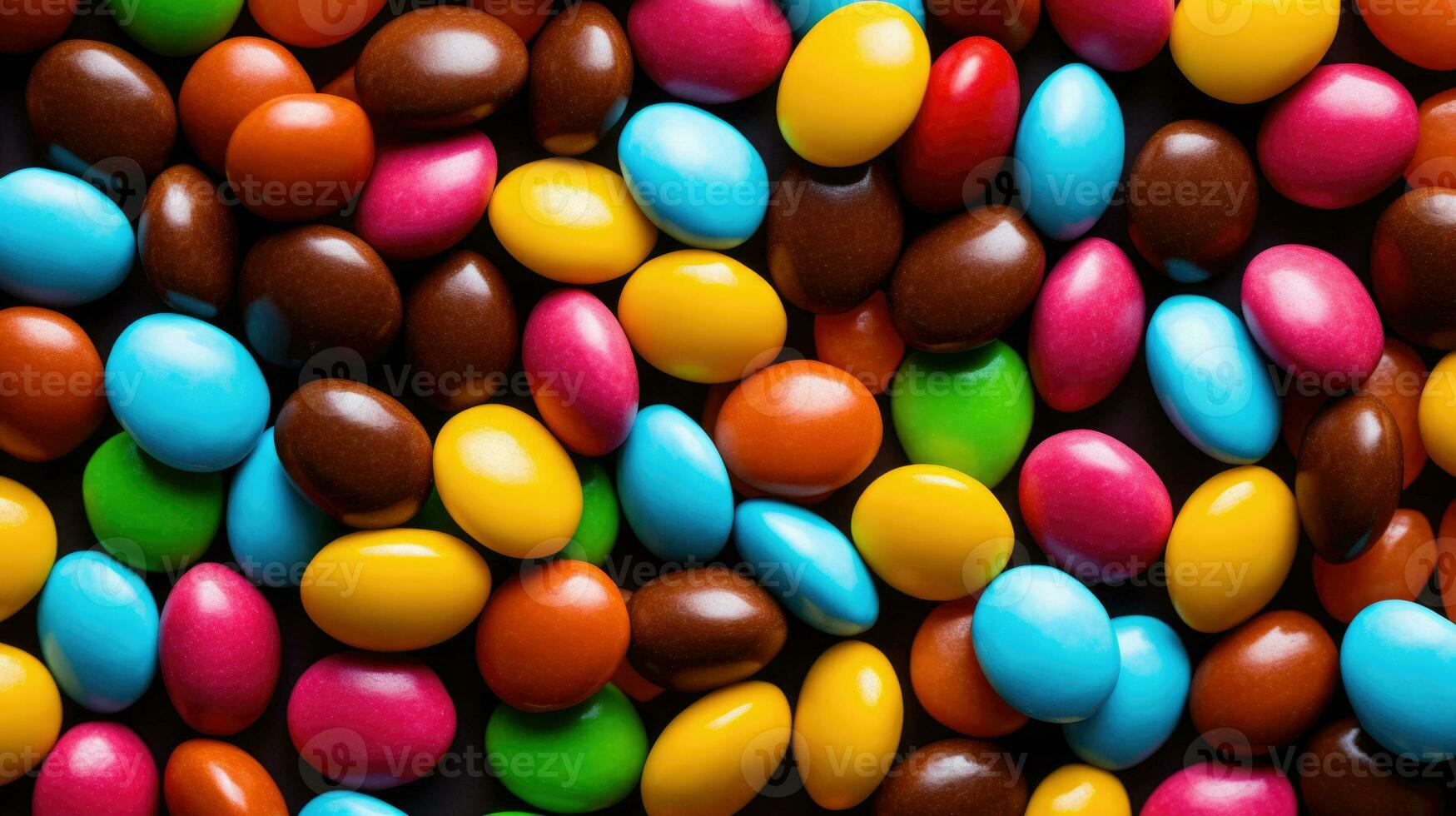 Pile of colorful chocolate coated candies. AI generated photo