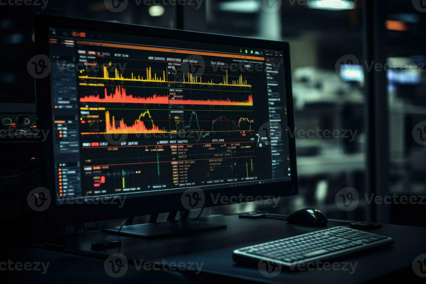 Data science. Scientist computing, analysing and visualizing complex data set on computer. AI generated photo