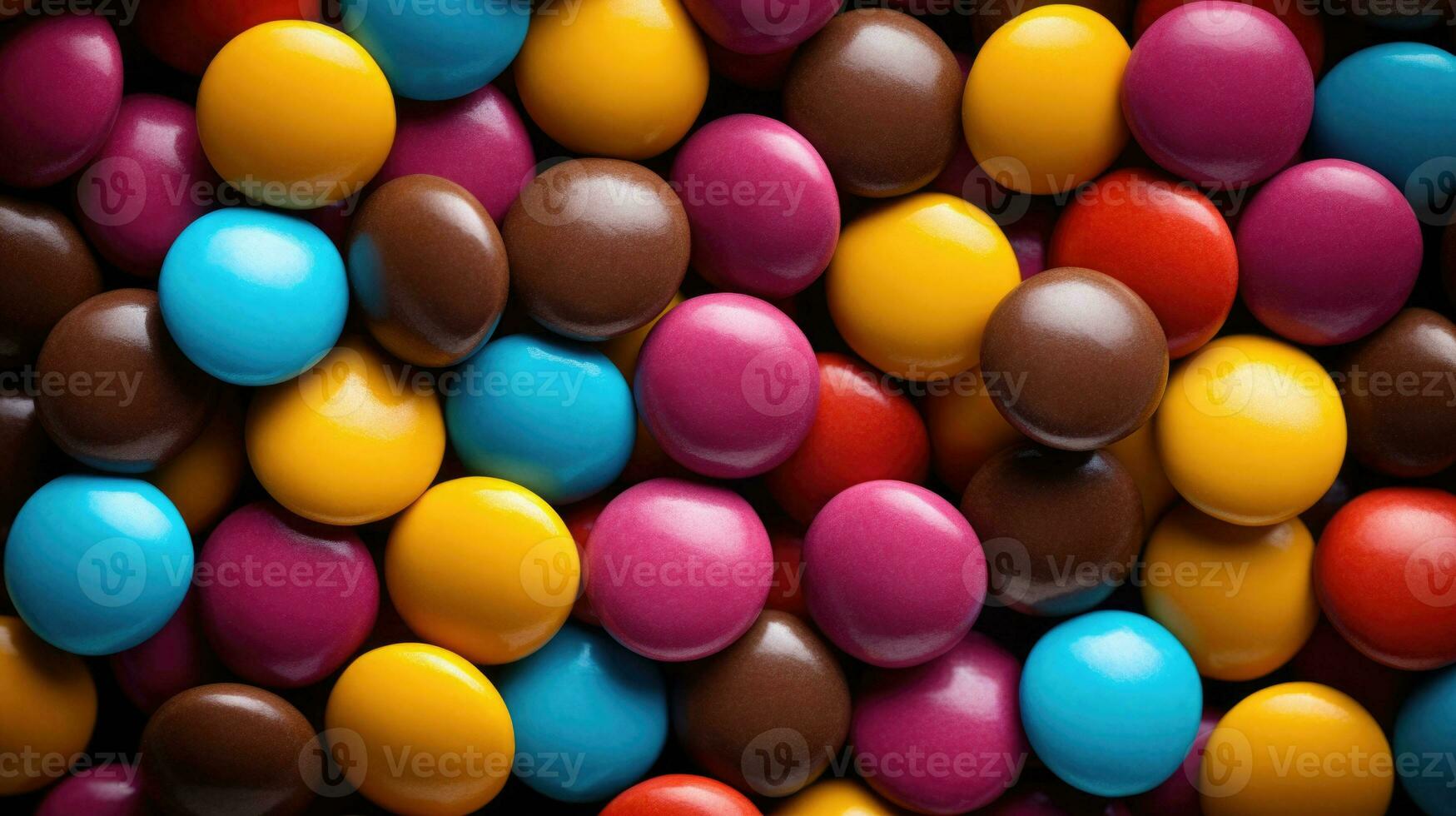 Pile of colorful chocolate coated candies. AI generated photo