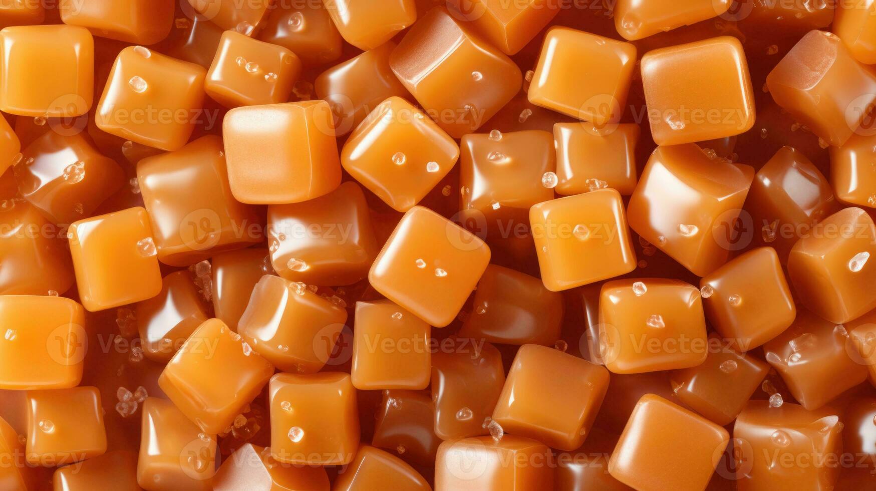 Heap of caramel candies. Caramel candies pattern. AI generated photo