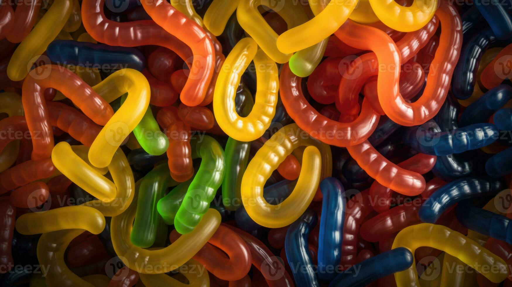 Colorful jelly worms close up background. AI generated photo