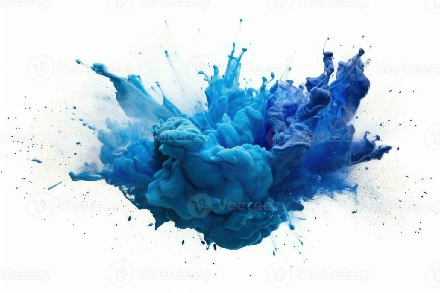 Explosion of blue paint on white background. Fluid background. Color explosion. Generative AI photo