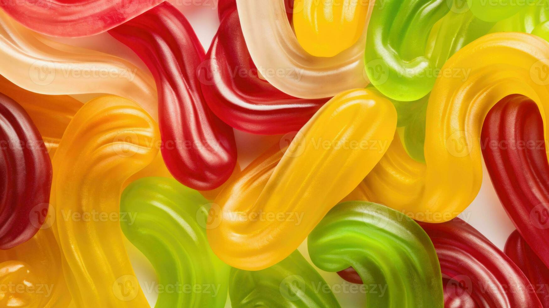 Colorful jelly worms close up background. AI generated photo