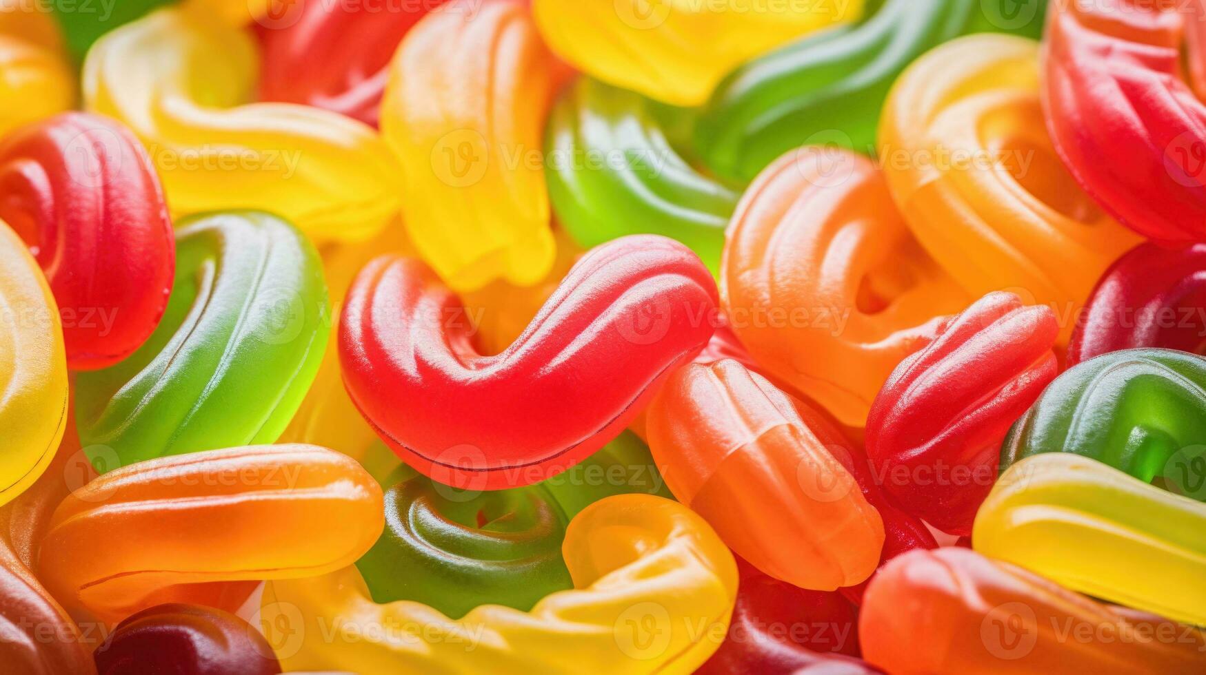 Colorful jelly worms close up background. AI generated photo