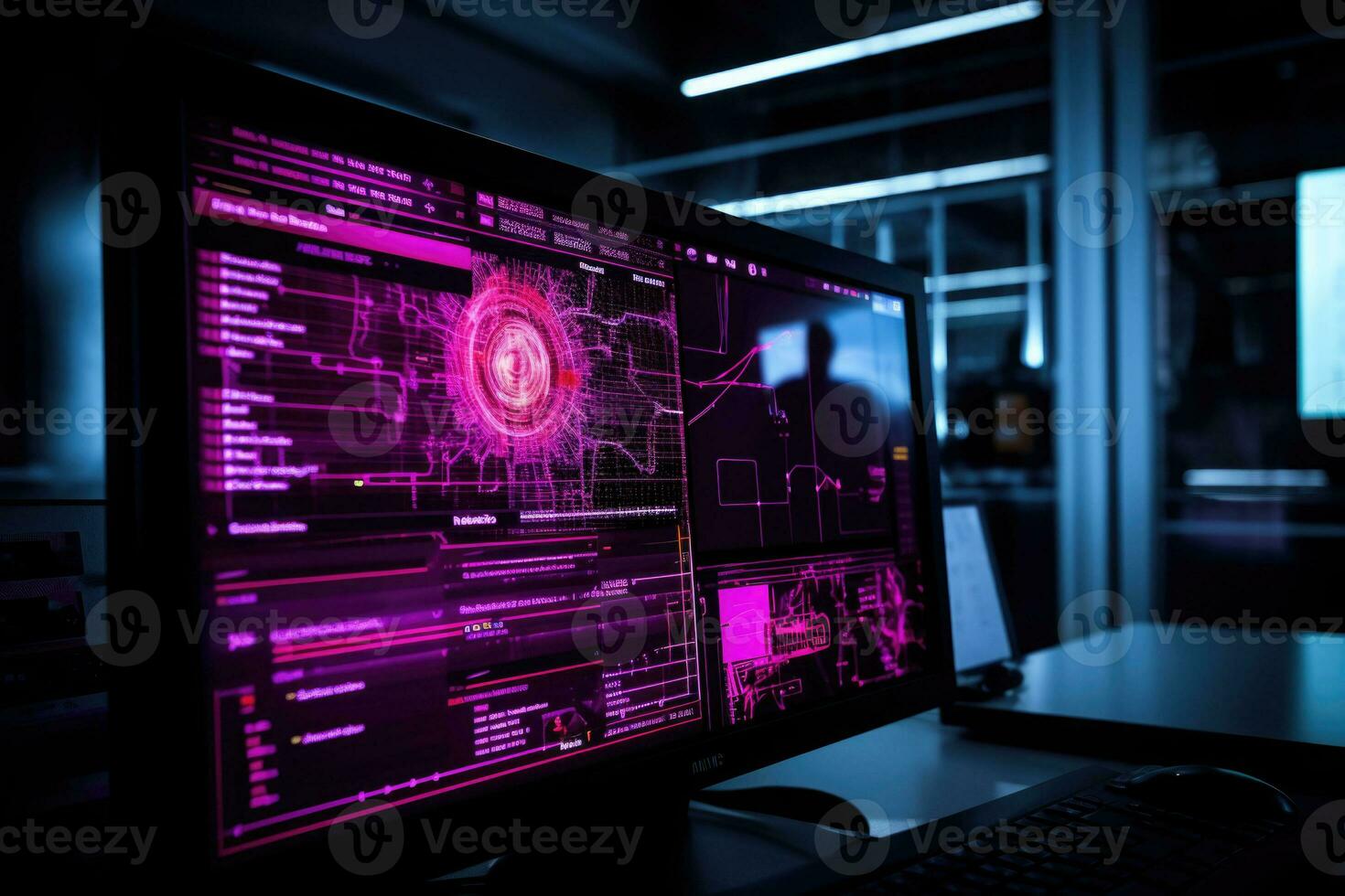 Data science. Scientist computing, analysing and visualizing complex data set on computer. AI generated photo