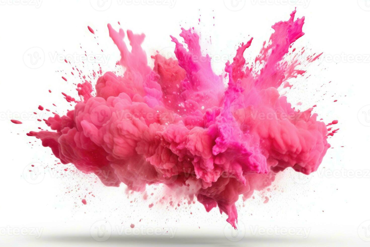 Explosion of pink paint on white background. Fluid background. Color explosion. Generative AI photo