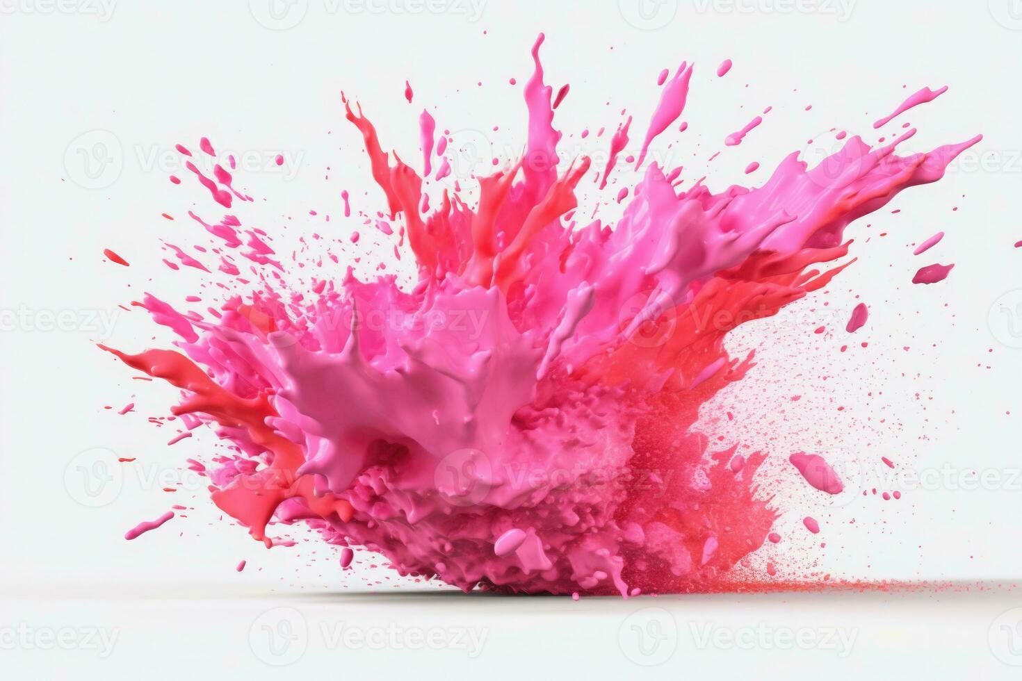 Explosion of pink paint on white background. Fluid background. Color explosion. Generative AI photo